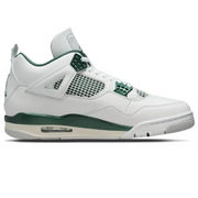 Air Jordan 4 Retro Oxidized Green sneaker in white leather with oxidized green accents and mesh underlays