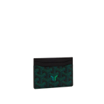 Load image into Gallery viewer, A Goyard card holder wallet featuring the brand's signature dark green and black chevron pattern with a green 'G' logo on the front, set against a solid off-white background.