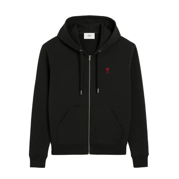 AMI Paris Cotton AMI De Coeur Zipped Hoodie Black
