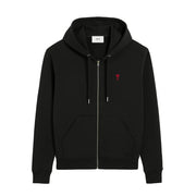 AMI Paris Cotton AMI De Coeur Zipped Hoodie Black