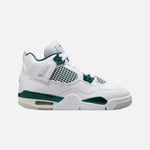Load image into Gallery viewer, Air Jordan 4 Retro GS Oxidized Green sneaker in white leather with dark green Jumpman accents