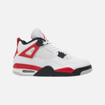 Load image into Gallery viewer, Nike Air Jordan 4 Retro GS Red Cement in white leather with crimson speckled wings and black eyelets