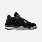 Load image into Gallery viewer, Air Jordan 4 Retro SE GS Black Canvas sneaker with tonal suede overlay and light grey eyelets