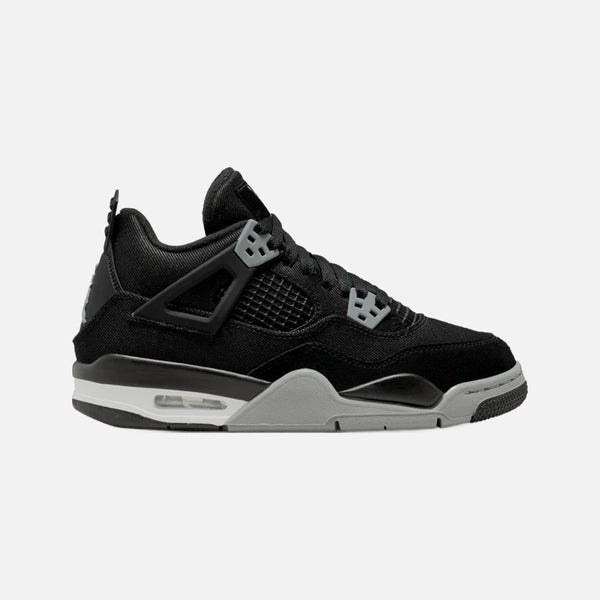 Air Jordan 4 Retro SE GS Black Canvas sneaker with tonal suede overlay and light grey eyelets