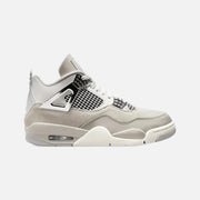 Women's Air Jordan 4 Retro Frozen Moments in pale grey suede with metallic silver eyelets and wings