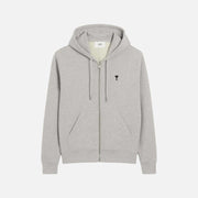 AMI Paris Cotton AMI De Coeur Zipped Hoodie Grey