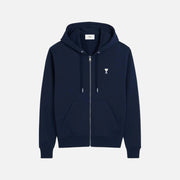 AMI Paris Cotton AMI De Coeur Zipped Hoodie Navy