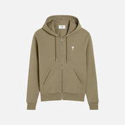 AMI Paris Cotton AMI De Coeur Zipped Hoodie Olive Green