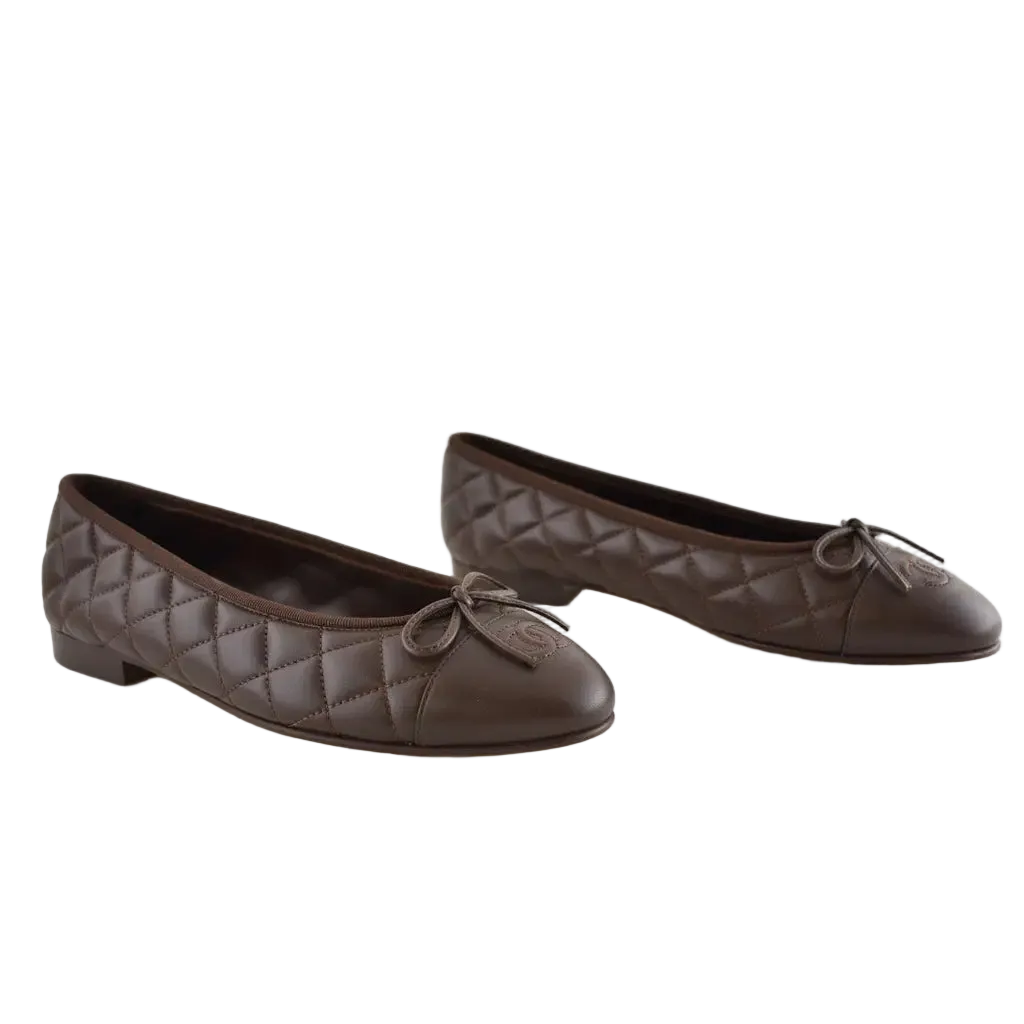 Chanel Dark Brown Quilted Leather Ballet flats