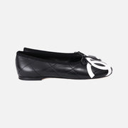 Chanel 2026 Coco Beach Cambon Black and White CC Logo Ballet Flats in Lambskin