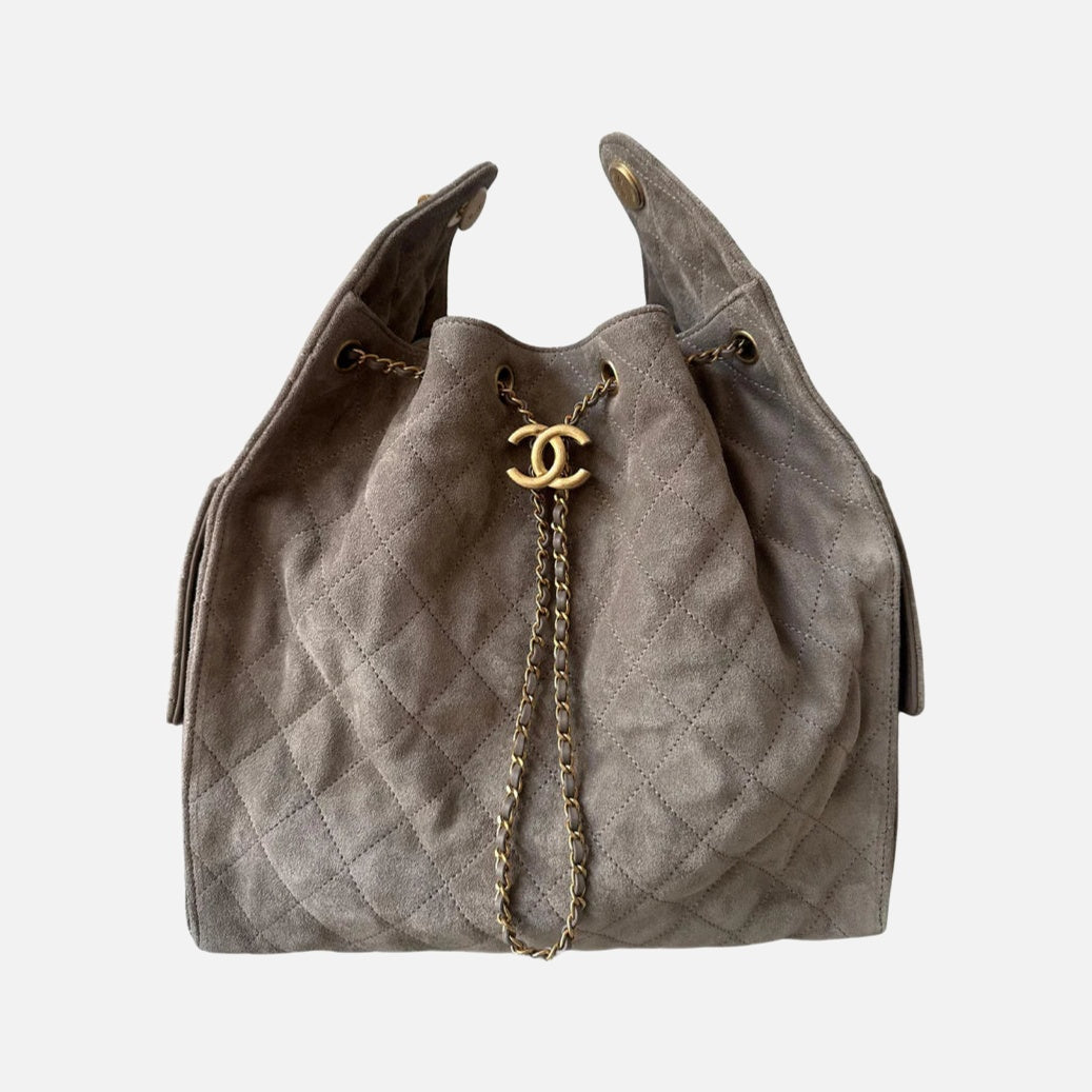 Chanel 25 Medium Handbag Hobo Grained Calfskin & Gold-Tone Metal Dark Grey