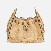 Chanel 25 Mini Handbag Braided Raffia, Calfskin & Gold-Tone Metal Beige & Black