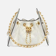 Chanel 25 Mini Handbag Braided Raffia, Calfskin & Gold-Tone Metal White & Black