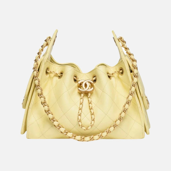 Chanel 25 Mini Handbag Grained Calfskin & Gold-Tone Metal Light Yellow