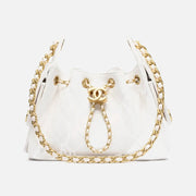 CHANEL 25 Mini Handbag   Grained Calfskin & Gold-Tone Metal  White
