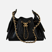 Chanel 25 Mini Handbag Hobo Grained Calfskin & Gold Tone Metal Black