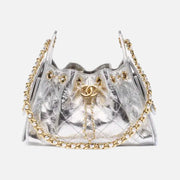 Chanel 25 Mini Handbag in Metallic Calfskin & Gold Metal Silvery