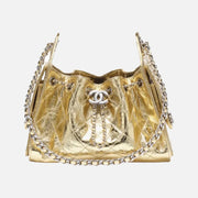 Chanel 25 Mini Handbag Metallic Calfskin & Silver-Tone Metal Gold