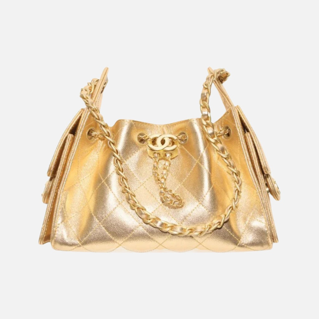 Chanel 25 Mini Handbag Metallic Grained Calfskin & Gold Metal Gold