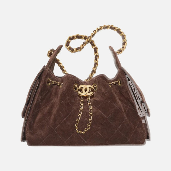 Chanel 25 Mini Handbag Suede Calfskin & Gold Metal Dark Brown