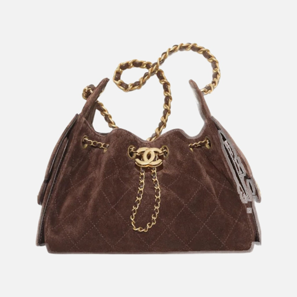 Chanel 25 Mini Handbag Suede Calfskin & Gold Metal Dark Brown