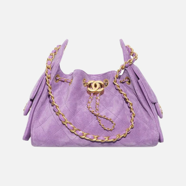 Chanel 25 Mini Handbag Suede Calfskin & Gold Metal Purple