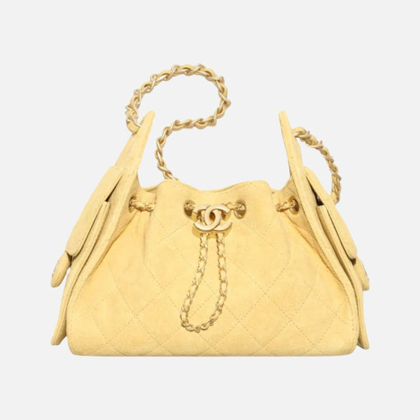 Chanel 25 Mini Handbag Suede Calfskin & Gold Metal Yellow