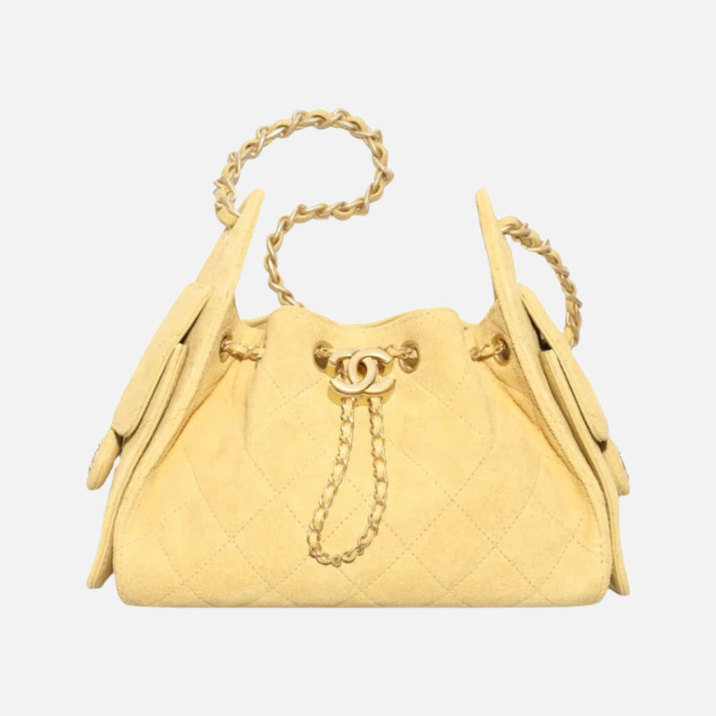 Chanel 25 Mini Handbag Suede Calfskin & Gold Metal Yellow