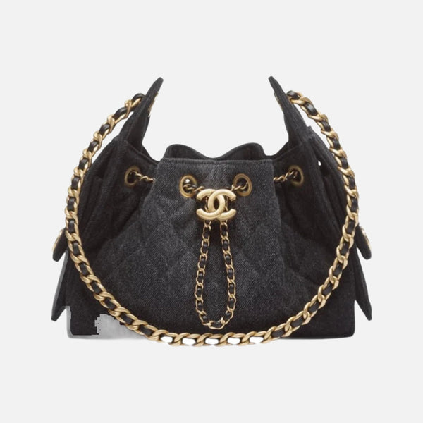 Chanel 25 Mini Handbag Washed Denim & Gold-Tone Metal Black