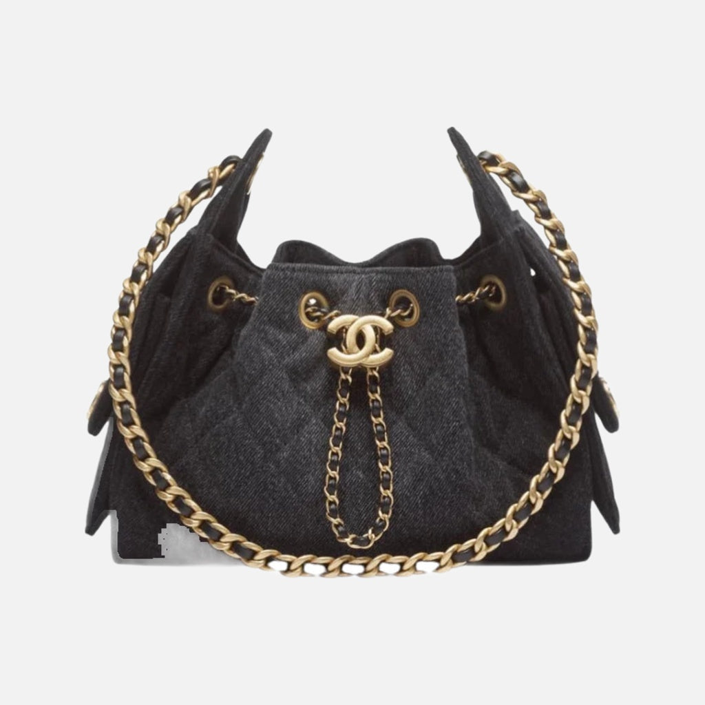 Chanel 25 Mini Handbag Washed Denim & Gold-Tone Metal Black