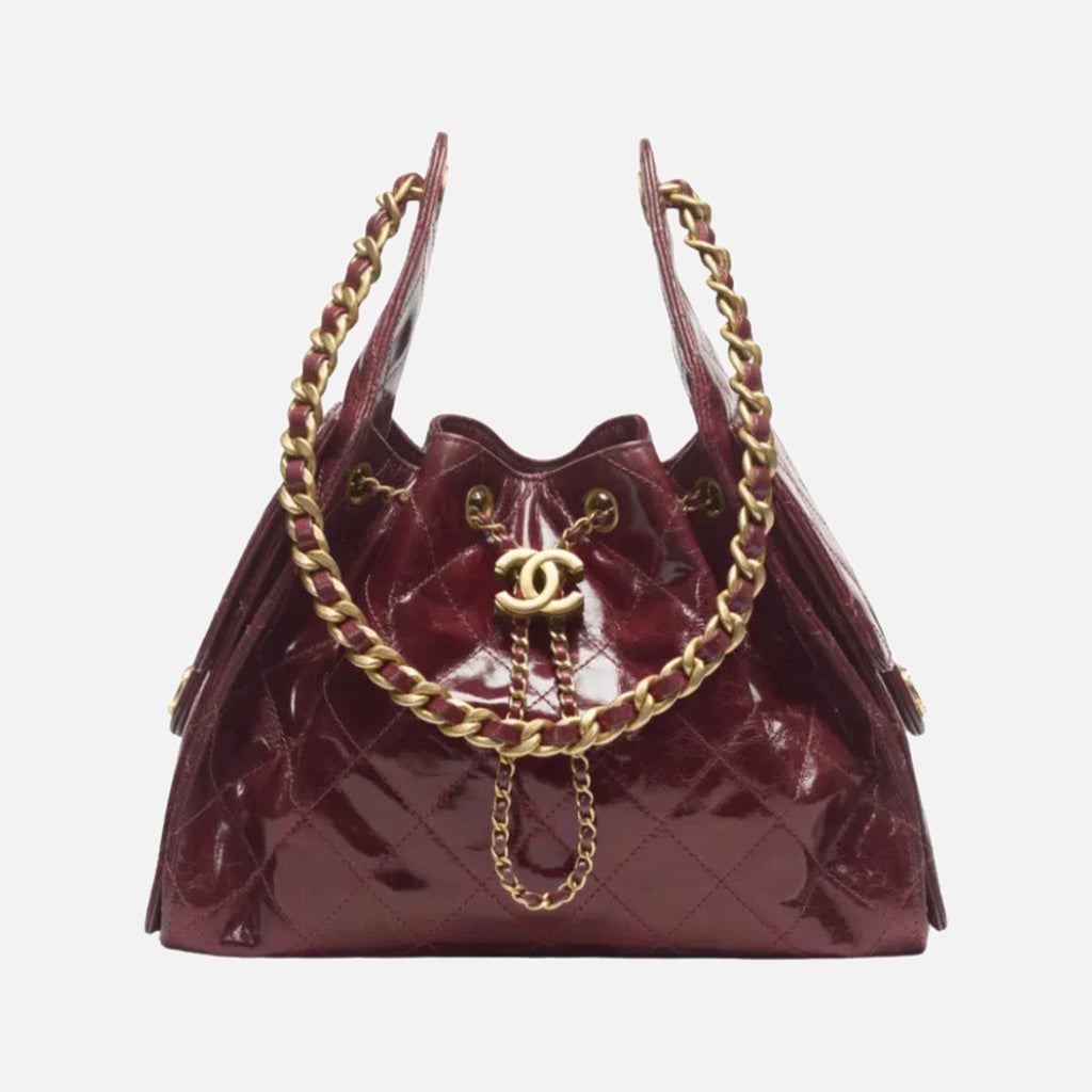 Chanel 25 Small Handbag Shiny Crumpled Calfskin & Gold-Tone Metal Burgundy