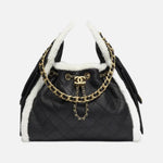 Load image into Gallery viewer, Chanel 25 Small Handbag Crumpled Shearling Sheepskin &amp; Gold-Tone Metal Black &amp; White