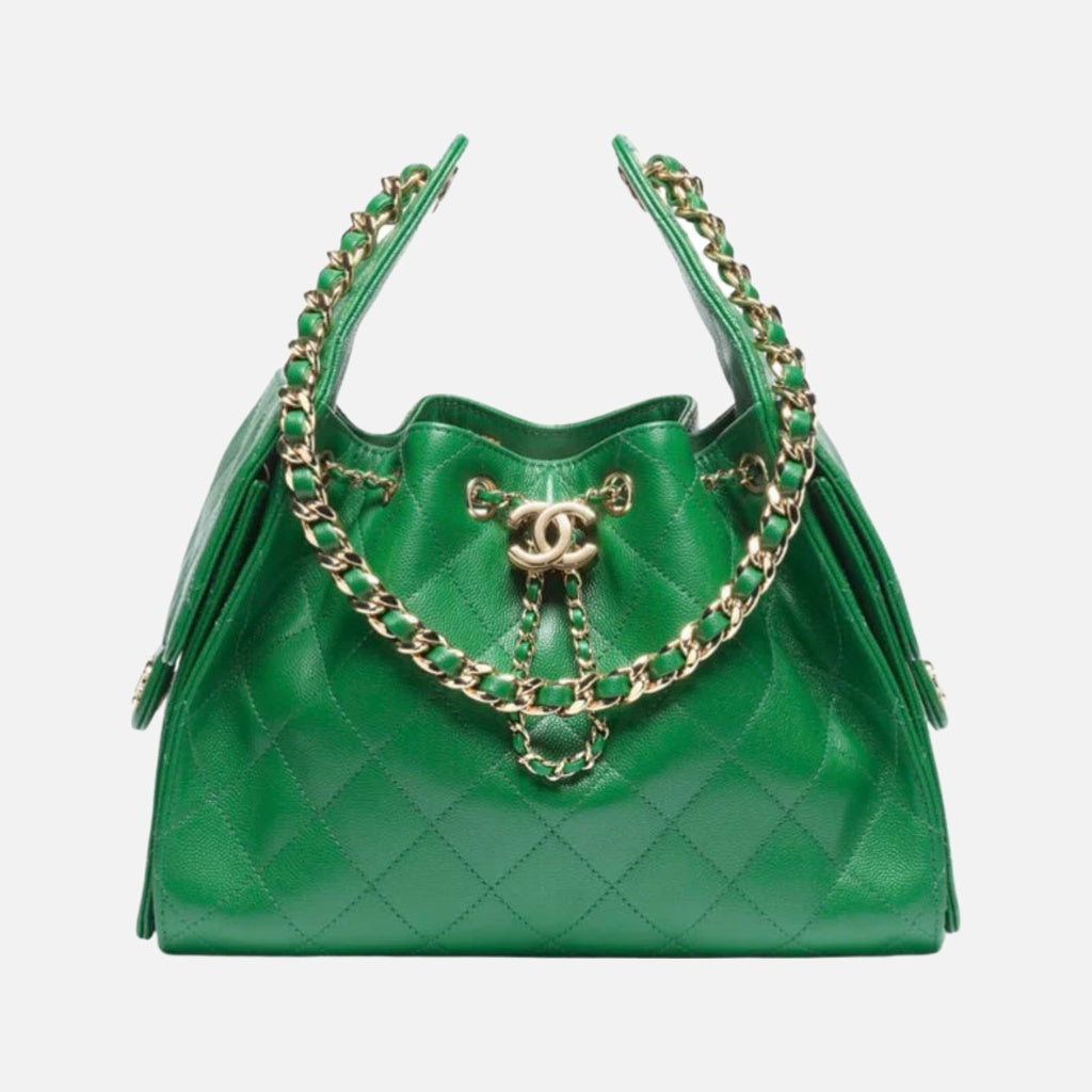 Chanel 25 Small Handbag Grained Calfskin & Gold-Tone Metal Green