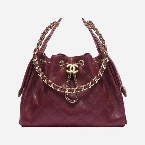 Chanel 25 Small Handbag Grained Shiny Calfskin & Gold-Tone Metal Dark Burgundy