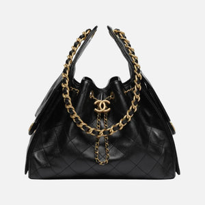 Chanel 25 Small Handbag Hobo Grained Calfskin & Gold Tone Metal Black