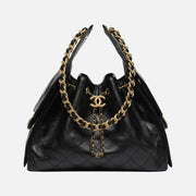 Chanel 25 Small Handbag Hobo Grained Calfskin & Gold Tone Metal Black