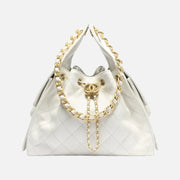 Chanel 25 Small Handbag Hobo Grained Calfskin & Gold-Tone Metal White