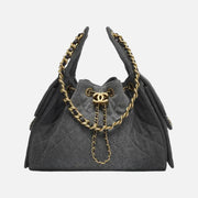 Chanel 25 Small Handbag Hobo Washed Denim & Gold-Tone Metal Black