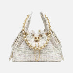 Load image into Gallery viewer, Chanel 25 Small Handbag Hobo Wool Tweed &amp; Gold-Tone Metal Ecru, Khaki, Gold &amp; Red
