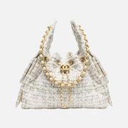 Chanel 25 Small Handbag Hobo Wool Tweed & Gold-Tone Metal Ecru, Khaki, Gold & Red