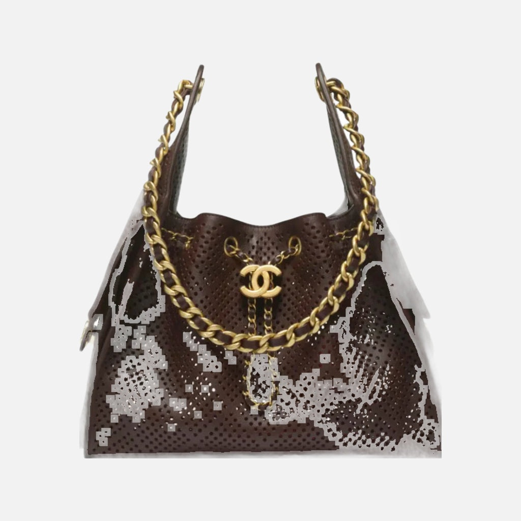 Chanel 25 Small Handbag Perforated Calfskin & Gold-Tone Metal Dark Brown
