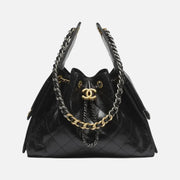 Chanel 25 Small Handbag Shiny Crumpled Calfskin, Gold-Tone & Ruthenium-Finish Metal Black