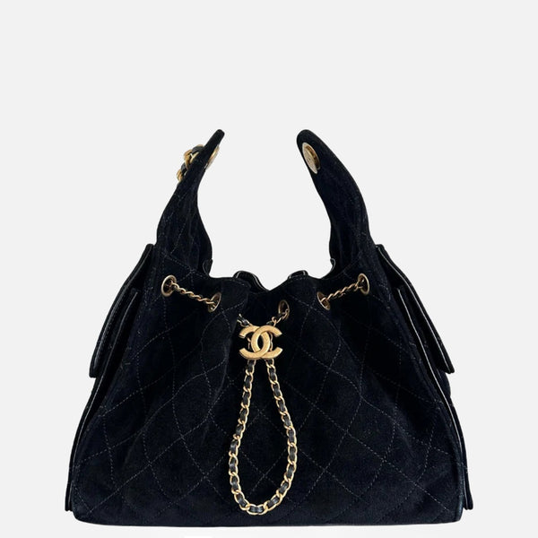 Chanel 25 Small Handbag Suede Calfskin & Gold Metal Black