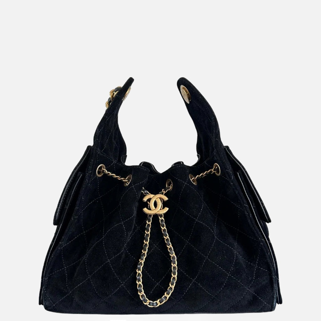 Chanel 25 Small Handbag Suede Calfskin & Gold Metal Black