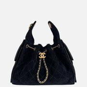 Chanel 25 Small Handbag Suede Calfskin & Gold Metal Black