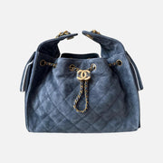 Chanel 25 Small Handbag Suede Calfskin & Gold Metal Blue