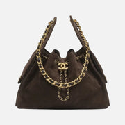 Chanel 25 Small Handbag Suede Calfskin & Gold Metal Dark Brown