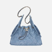 Chanel 25 Small Handbag Washed Denim & Gold-Tone Metal Blue
