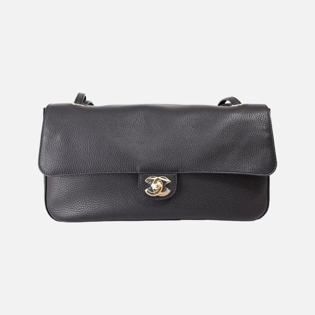 Chanel 26 Maxi Flap Bag 32 in Black Grained Calfskin Leather with Gold Hardware