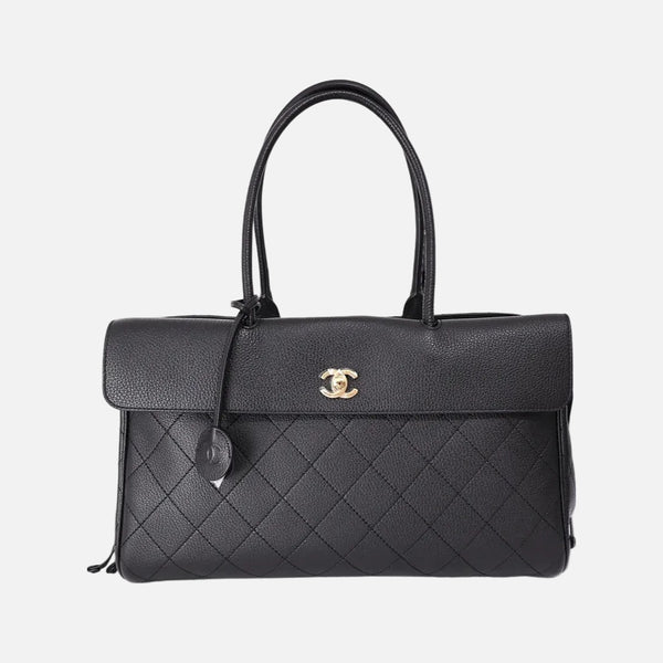 Chanel 26A Matthieu Blazy Shopping Bag in Black Grained Calfskin with Gold Hardware